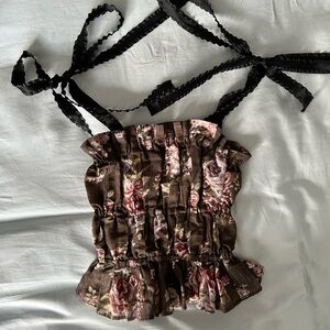 NWOT H&M x Brock Collection Brown Floral Blouse